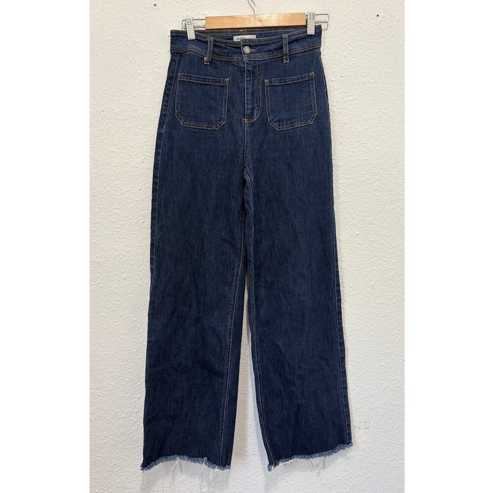 OAT Wide Leg Dark Wash Jeans Raw Hem Classic